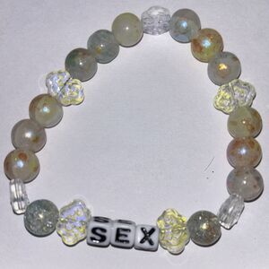 Novelty Beaded Stretch Bracelet Gray Yellow Y2K Handcrafted Adult Humor Jewelry
